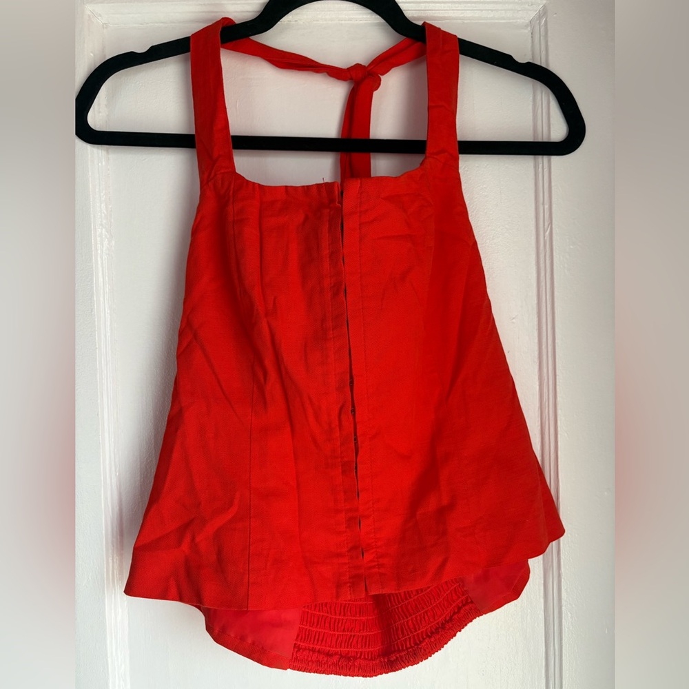 Future Collective Jenee Naylor Red Corset Halter Top Smocked Back Medium